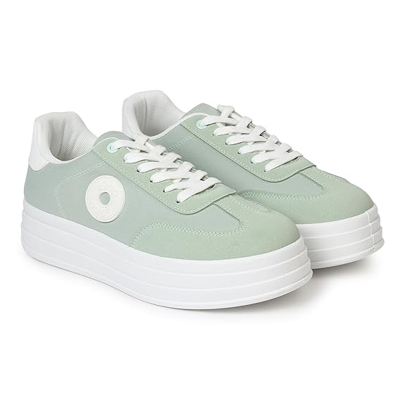 Women’s Mint Green Platform Sneakers – Stylish Casual Lace-Up Shoes