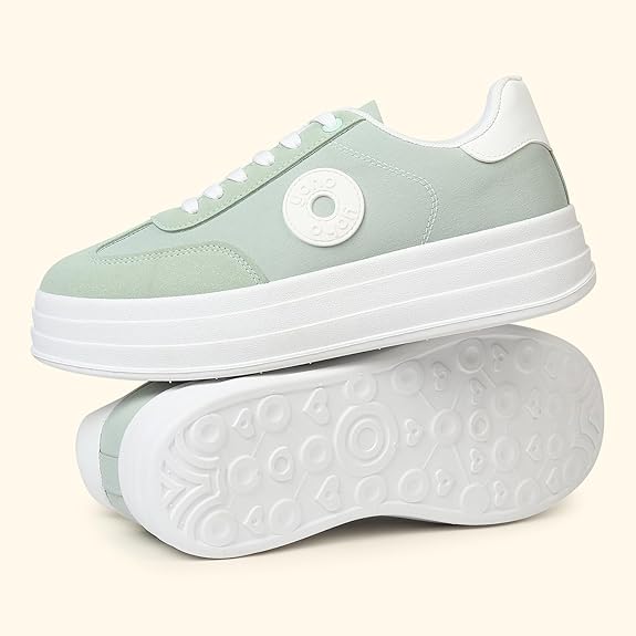 Women’s Mint Green Platform Sneakers – Stylish Casual Lace-Up Shoes