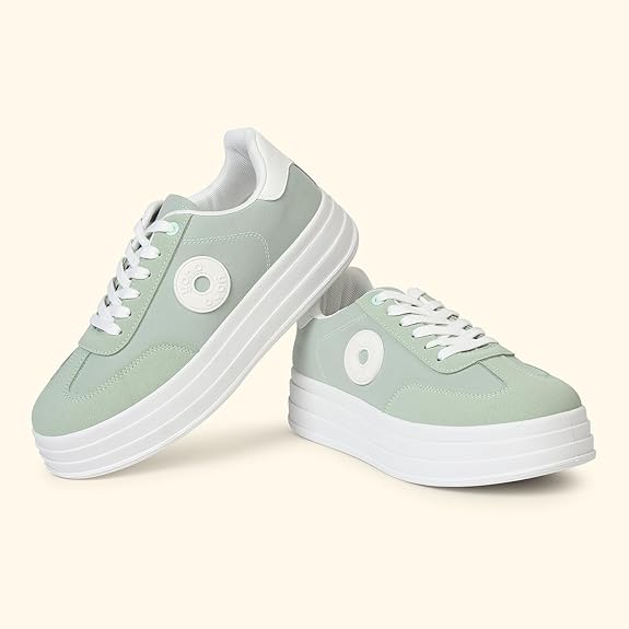 Women’s Mint Green Platform Sneakers – Stylish Casual Lace-Up Shoes