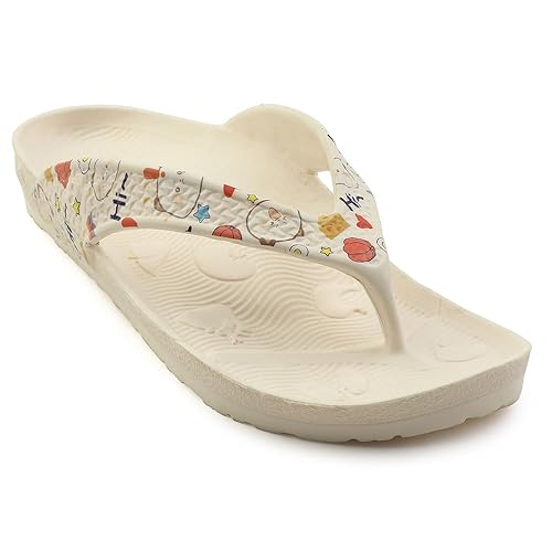 Women’s Cream Printed Flip-Flops – Soft Cushioned Casual Slippers