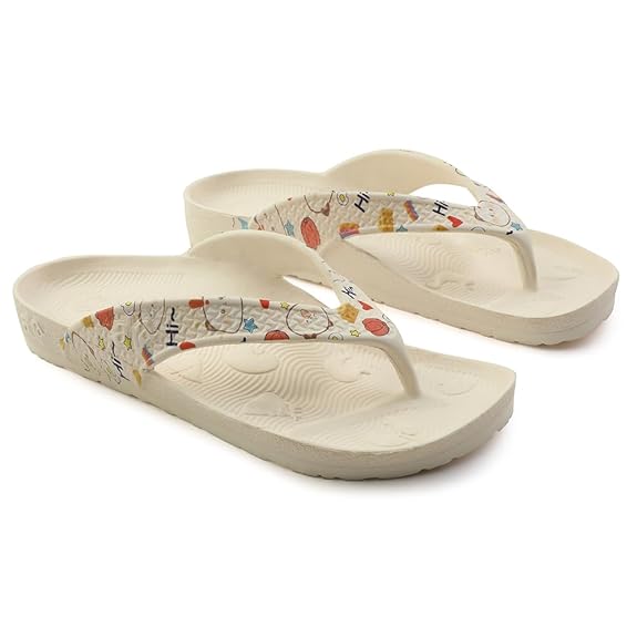 Women’s Cream Printed Flip-Flops – Soft Cushioned Casual Slippers