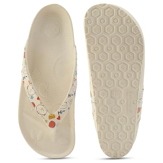 Women’s Cream Printed Flip-Flops – Soft Cushioned Casual Slippers