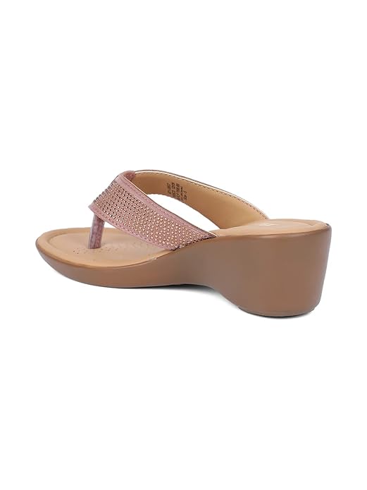Women’s Pink Embellished Wedge Toe-Ring Sandals