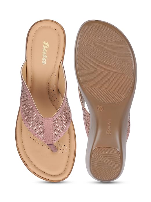 Women’s Pink Embellished Wedge Toe-Ring Sandals