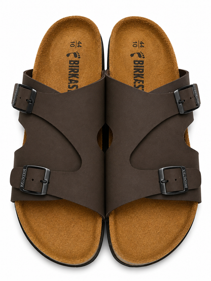 Stylish Brown Double Buckle Comfort Casual Sandals