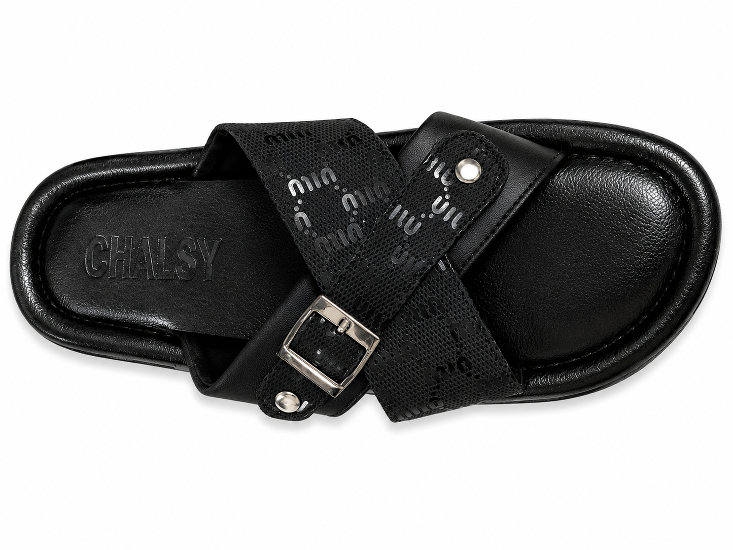 Trendy Black Cross Strap Buckle Casual Sandals