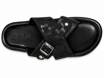 Trendy Black Cross Strap Buckle Casual Sandals