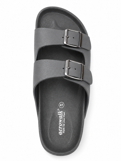 Minimal Black Double Buckle Comfort Casual Sandals