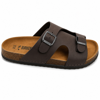 Stylish Brown Double Buckle Comfort Casual Sandals