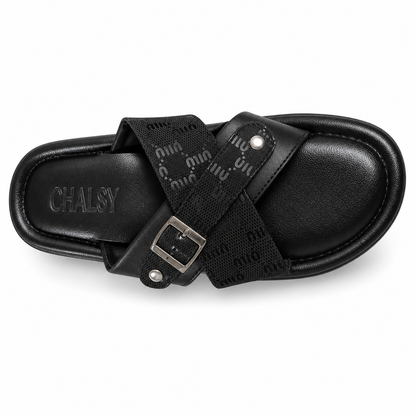 Trendy Black Cross Strap Buckle Casual Sandals