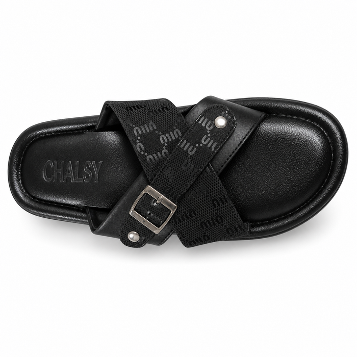 Trendy Black Cross Strap Buckle Casual Sandals