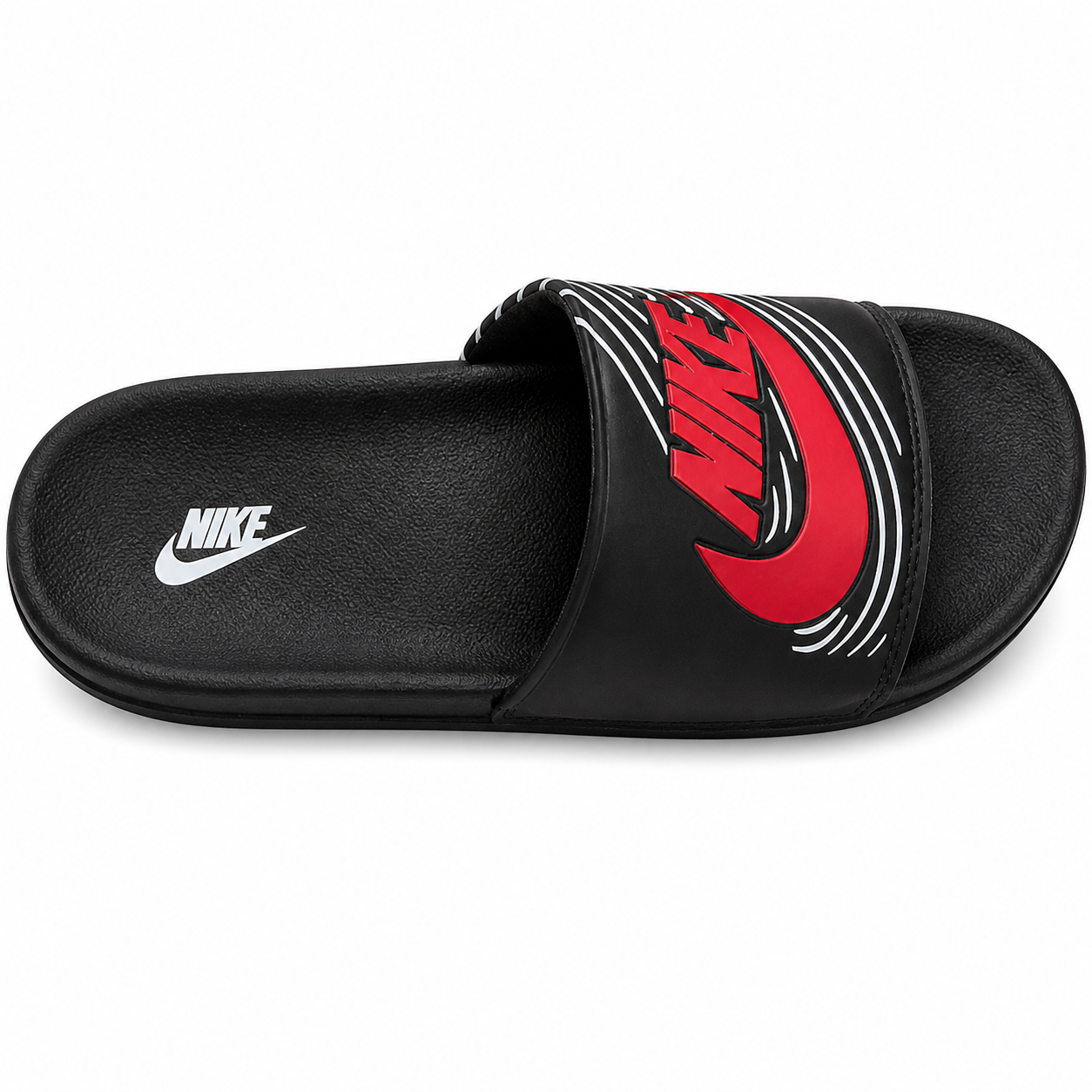 Sporty Black Red Graphic Comfort Slide Sandals