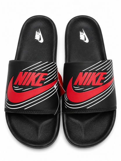 Sporty Black Red Graphic Comfort Slide Sandals