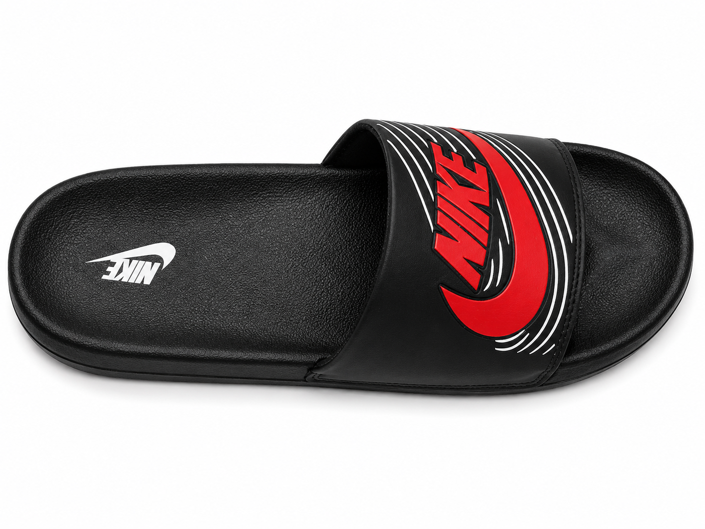 Sporty Black Red Graphic Comfort Slide Sandals
