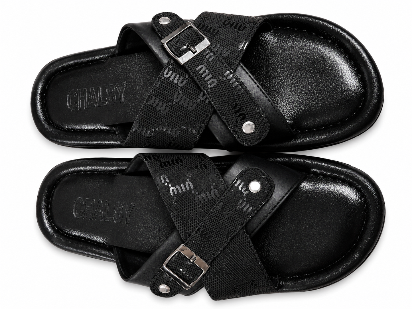 Trendy Black Cross Strap Buckle Casual Sandals
