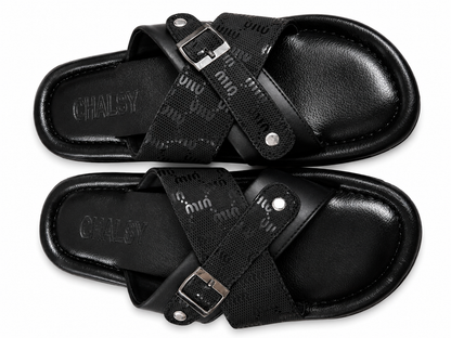 Trendy Black Cross Strap Buckle Casual Sandals
