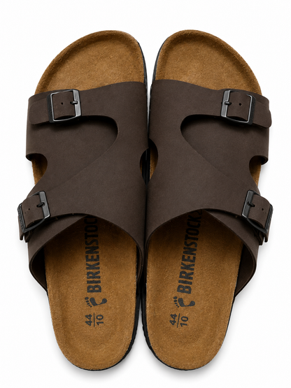 Stylish Brown Double Buckle Comfort Casual Sandals