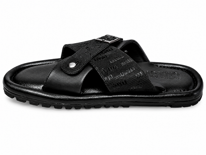 Trendy Black Cross Strap Buckle Casual Sandals