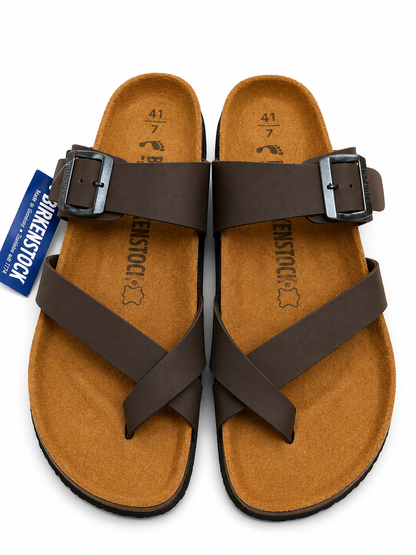 Elegant Brown Toe Ring Buckle Comfort Sandals