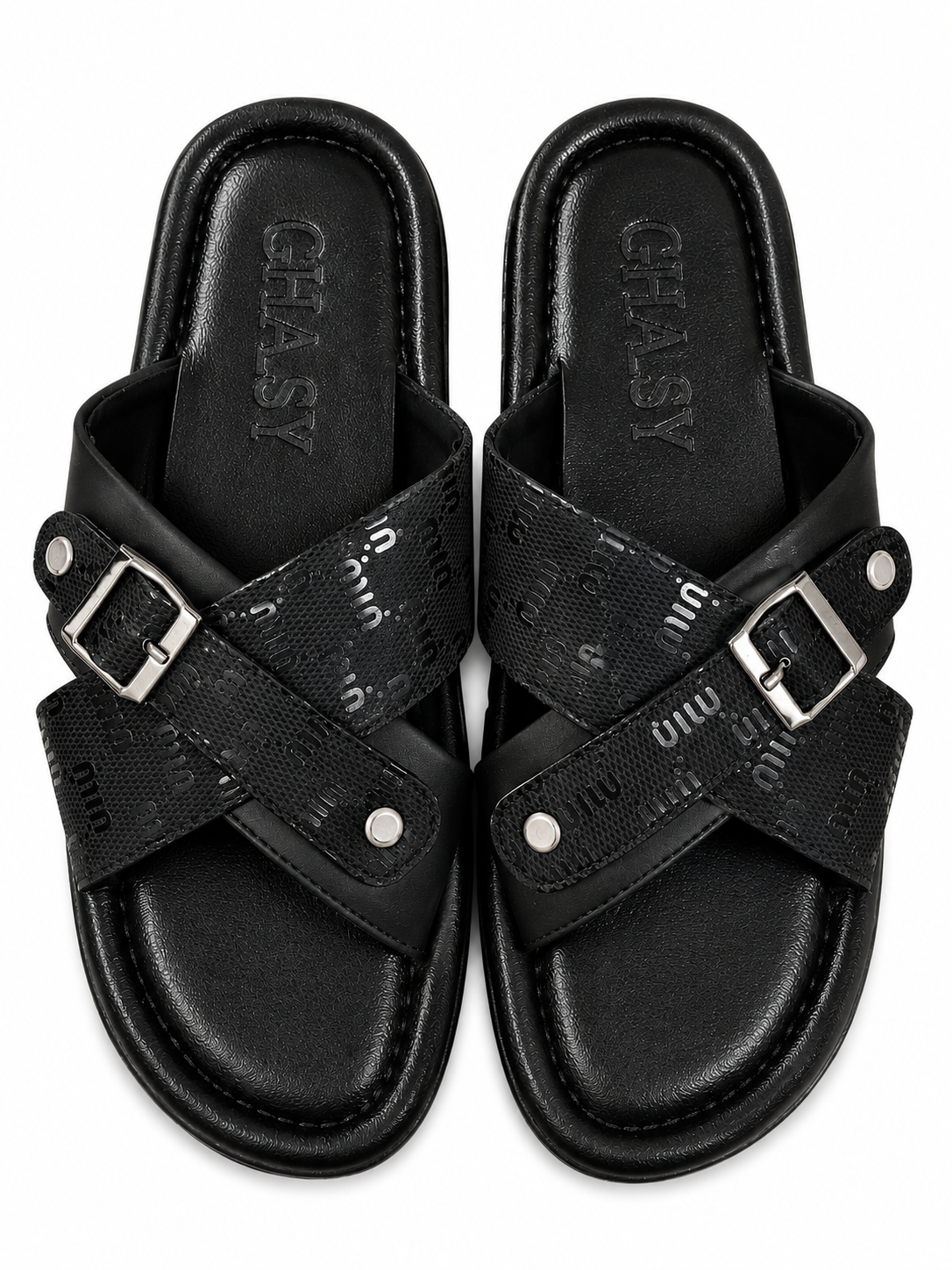 Trendy Black Cross Strap Buckle Casual Sandals