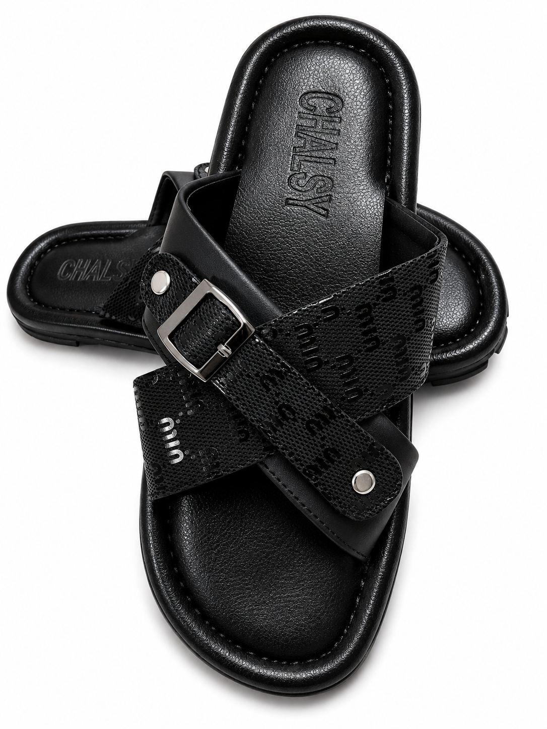 Trendy Black Cross Strap Buckle Casual Sandals