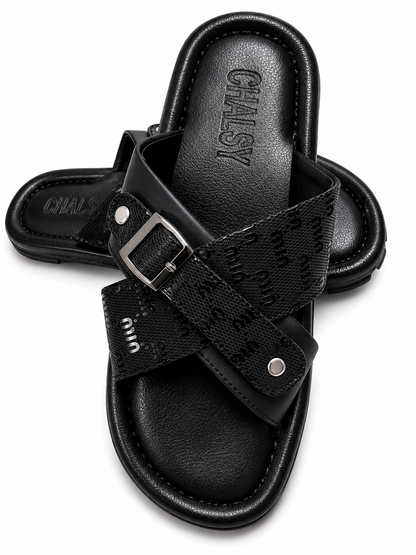Trendy Black Cross Strap Buckle Casual Sandals