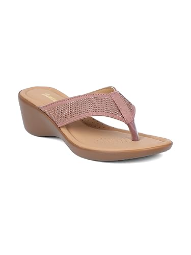 Women’s Pink Embellished Wedge Toe-Ring Sandals